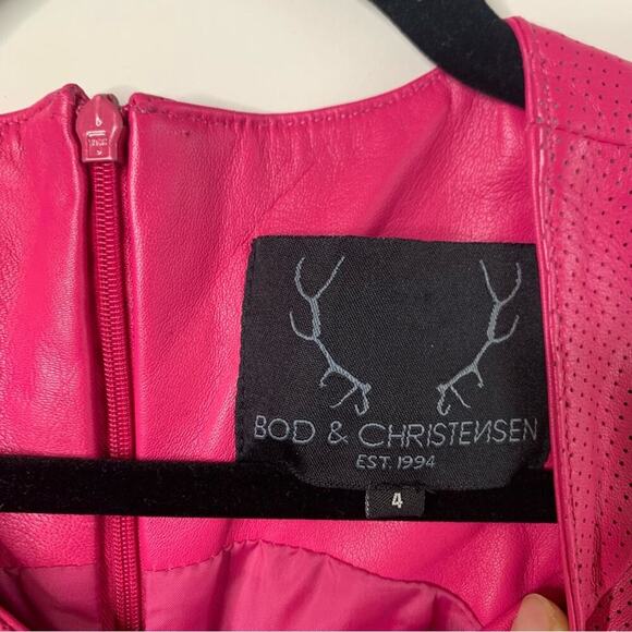 Bod and Christensen hot pink leather fuchsia shift dress size‎ 4 NEW barbie - Picture 5 of 9
